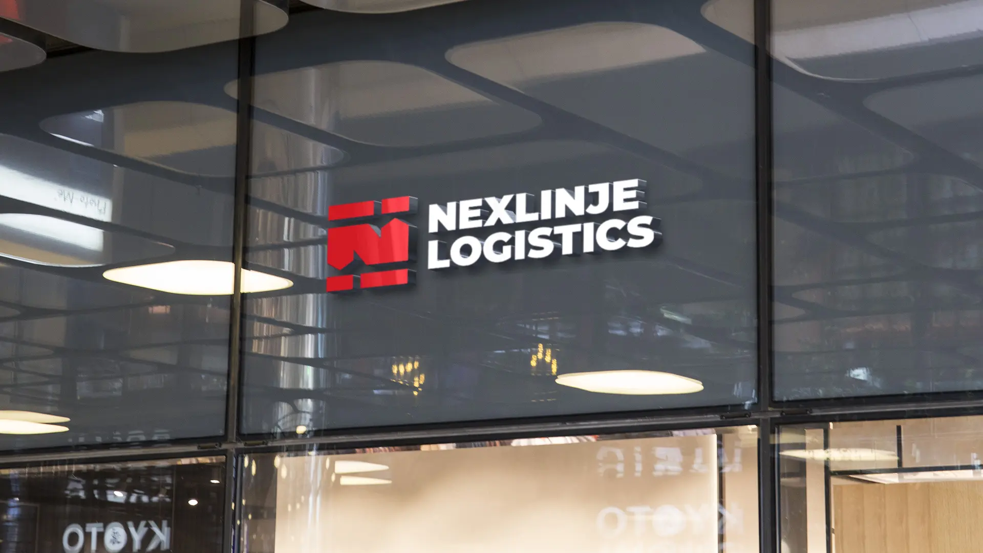 Nexlinje Logistics Logo on Glass